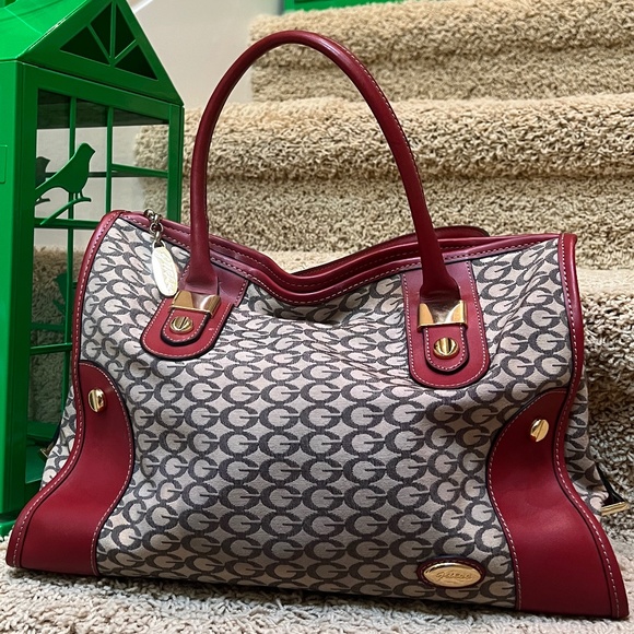 Vintage GUESS Red Monogram Notting Hill Bag - Picture 1 of 4